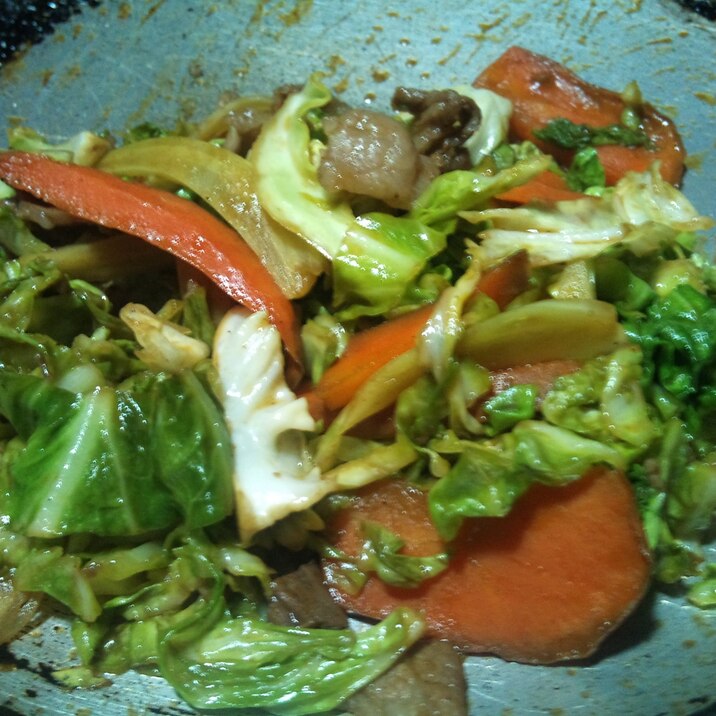 野菜炒めサッポロ一番醤油味の粉末スープ味